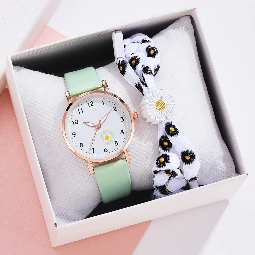 

MREURIO Fashion Women's Watch Fresh and Lovely Quartz Printing Daisy Wristwatches Bracelet Set Combination for Young Girls Gifts
