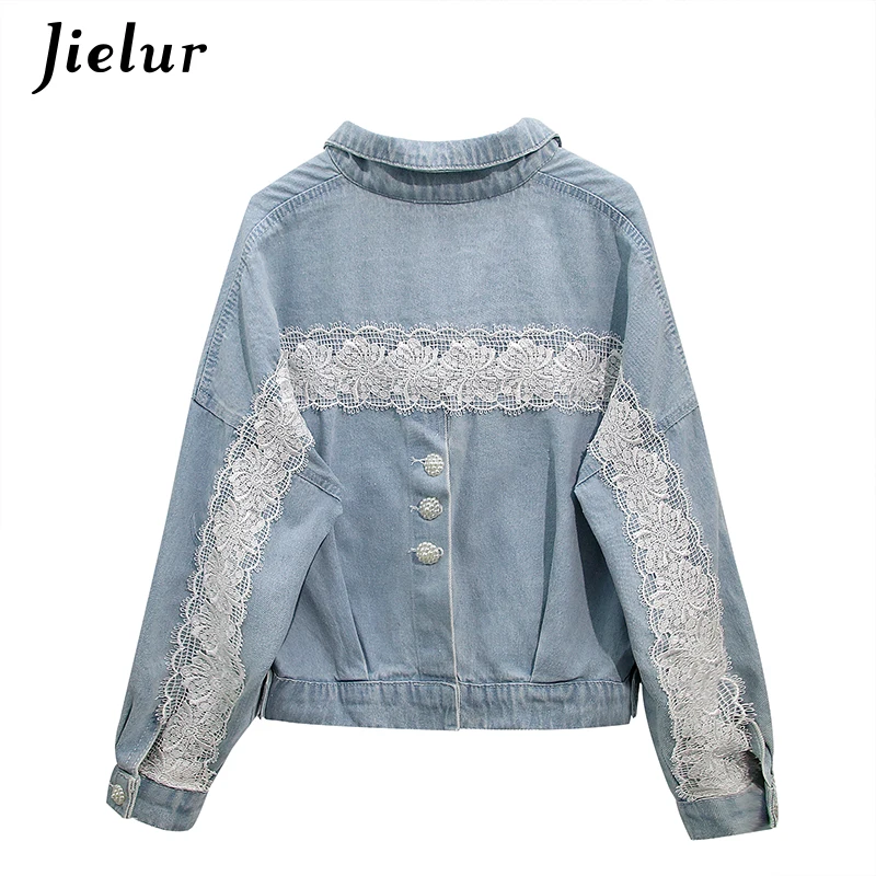 

Jielur Denim Jacket 2020 New Blue Autumn Winter Jeans Jacket Women Long Sleeve Embroidery Jeans Coat Loose Outwear Slim S-XL
