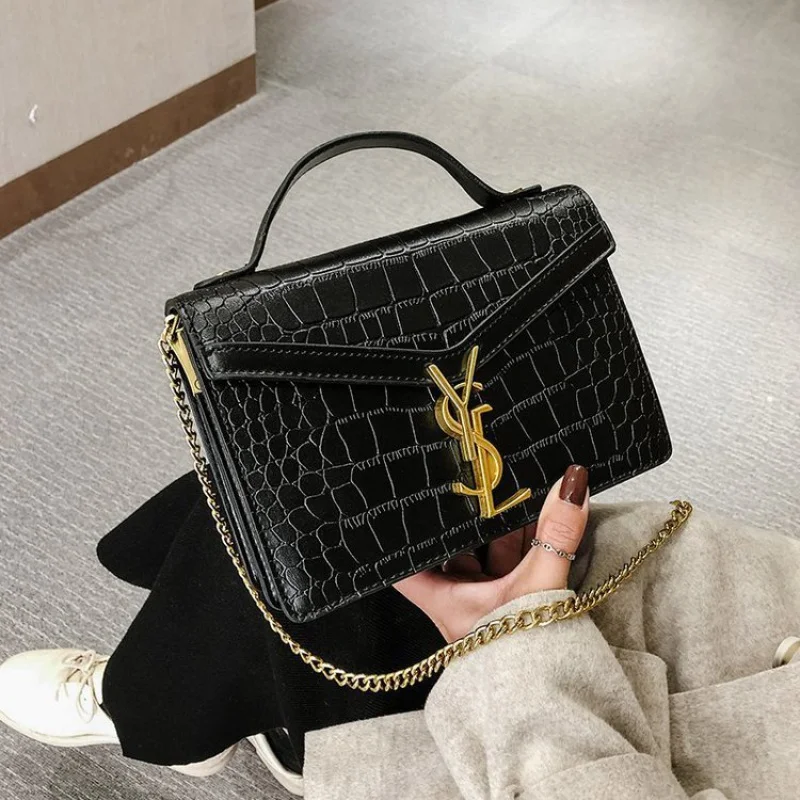

Retro Crocodile Pattern Handbag Women 2021 Famous Brand Designer Letter Small Chain Lady Bag Purse PU Shoulder Crossbody Bag Sac