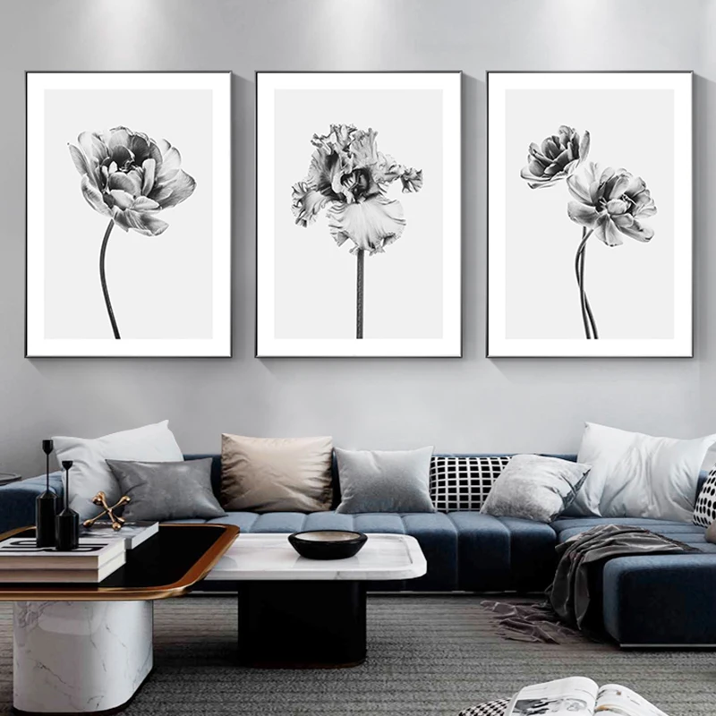 

Wall Art Canvas Painting Bloom Peony Black White Flower Nordic Minimalist Posters And Prints Wall Pictures for Living Room Decor