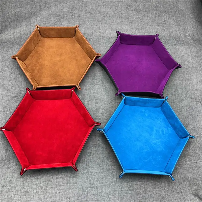 Hexagon Dice Tray Collapsible Rolling PU Leather Storage Box Foldable Desktop (Brown) | Дом и сад