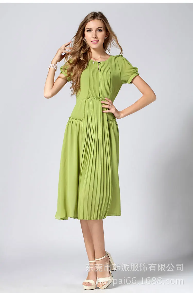 Бесплатная доставка модное женское длинное зеленое платье со складками|dress