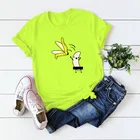 Женская летняя футболка из 100% хлопка, Повседневная футболка с круглым вырезом и принтом бананов, размера плюс