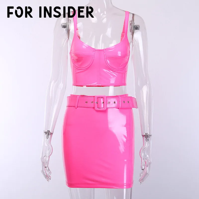Облегающее мини платье из искусственной кожи розового цвета для женщин комплект