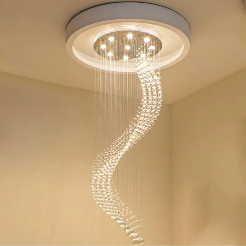 Satılık Kristal Modern Avize Tek Spiral Merdiven Için LED Avizeler Fuaye Yemek Odası Restoran Lamba Merdiven Lambası