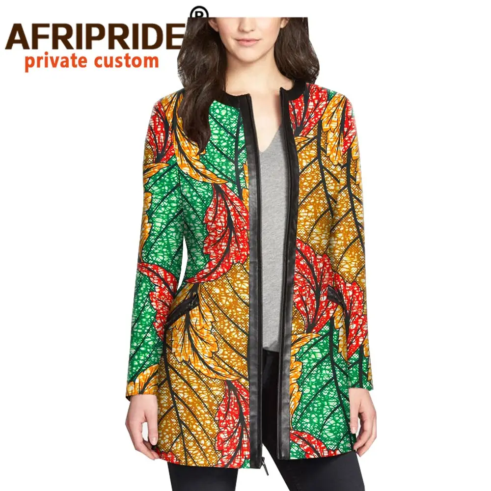 2021 women`s coat african print jacket dashiki clothes formal outfit leather+cotton fabric full zipper AFRIPRIDE A1924010