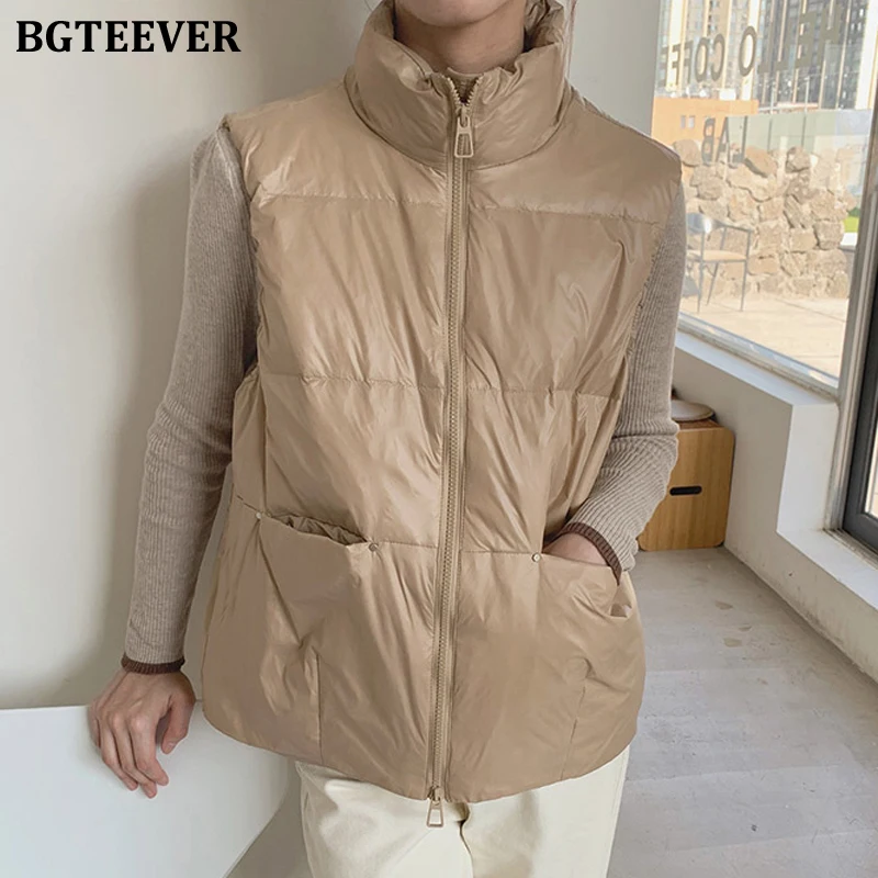 

BGTEEVER Casual Thicken Warm Turtleneck Women Cotton Padded Coats Autumn Winter Ladies Sleeveless Zippers Down Jackets 2021