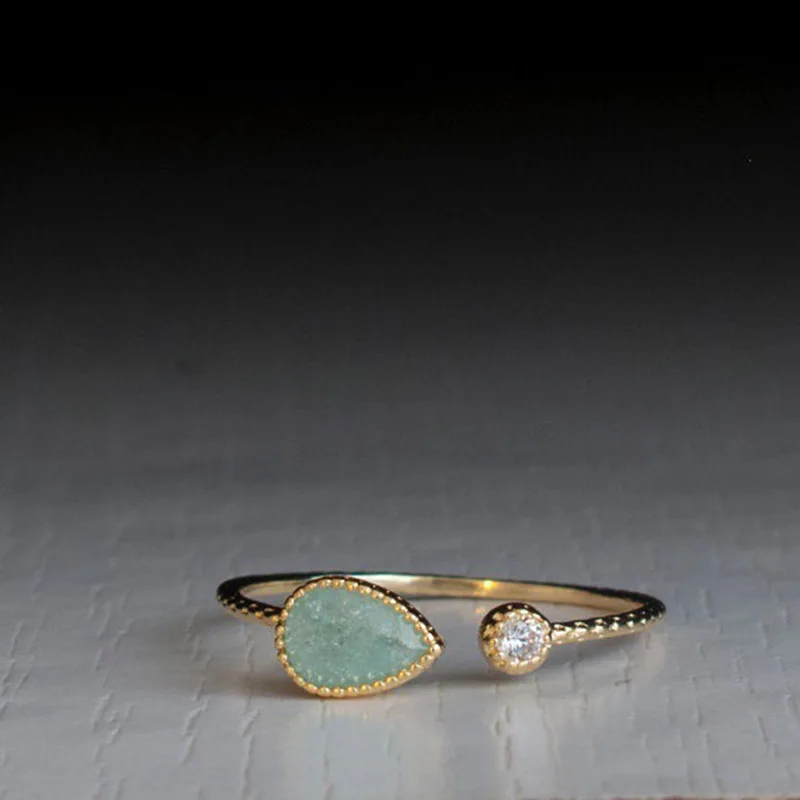 

2021 Design Minimalism Water Drop Turquoise Stone Ring Gold Silver Color CZ Crystal Ring for Women Vintage Jewelry