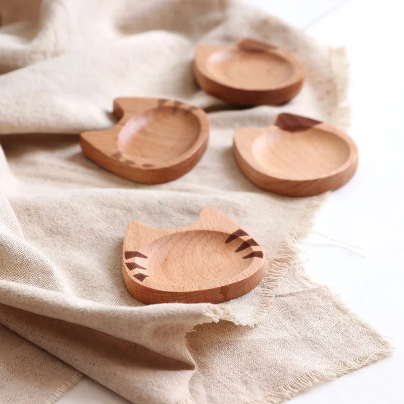 

Dumpling Sauce Dish Cat Japanese Dish Beech Wood Cartoon Sauce Dish Creative Small Wooden Dish