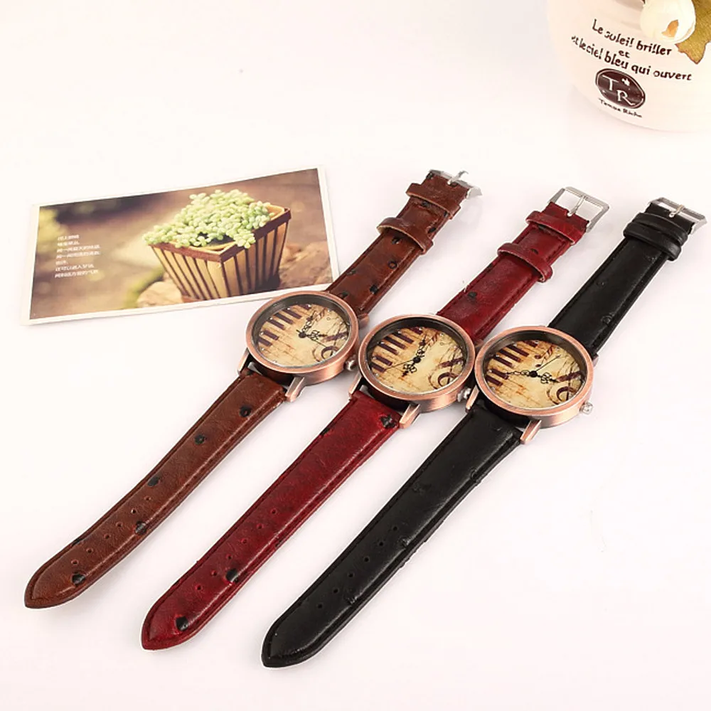 Женские часы Винтажный дизайн музыкальные ноты фортепиано с узором клавиш