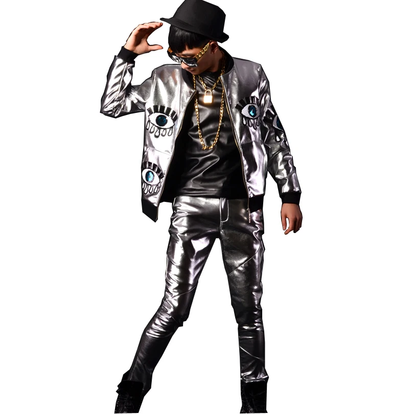 Мужская Серебряная куртка из искусственной кожи модная бейсбольная в стиле хип