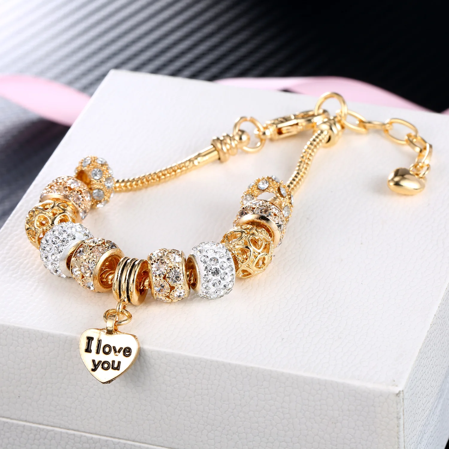 

kc gold pandora crystal bracelet large beads bracelet Pandora charm ladies bracelet beaded charm children's birthday gift