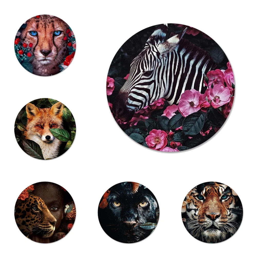 Фото Значки с цветами тигром лисой листьями животными котами значки украшения броши