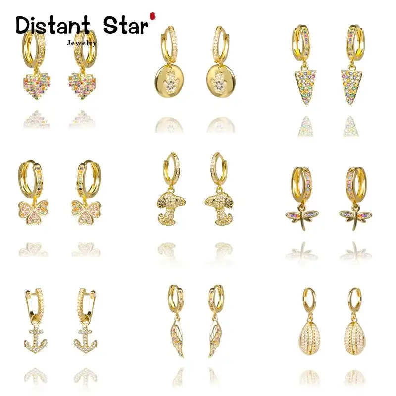 Женские серьги с радужным цирконием висячие кубическим кристаллом бабочкой и