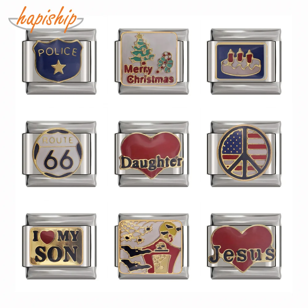 Hapiship, новинка, 9 мм, ширина,, Маргаритка, сердце, мама, стразы, итальянский шарм, подходит для браслета, нержавеющая сталь, изготовление ювелирных изделий, DJ52
