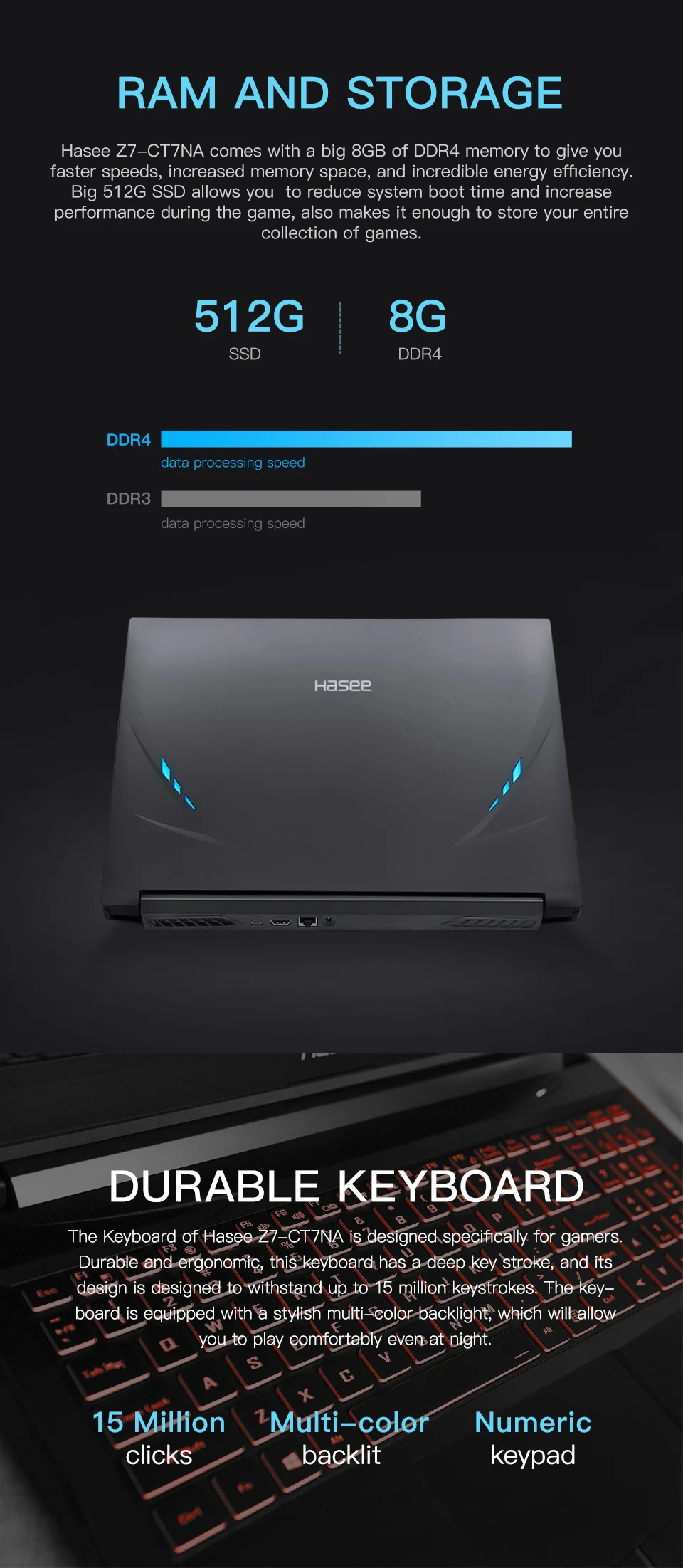 Ноутбук hasee Z7-CT7NA для игр(Intel 9Gen I7-9750H+ GTX1660Ti 6GGDDR6/8G ram/512G SSD/DOS/15,6 ''IPS