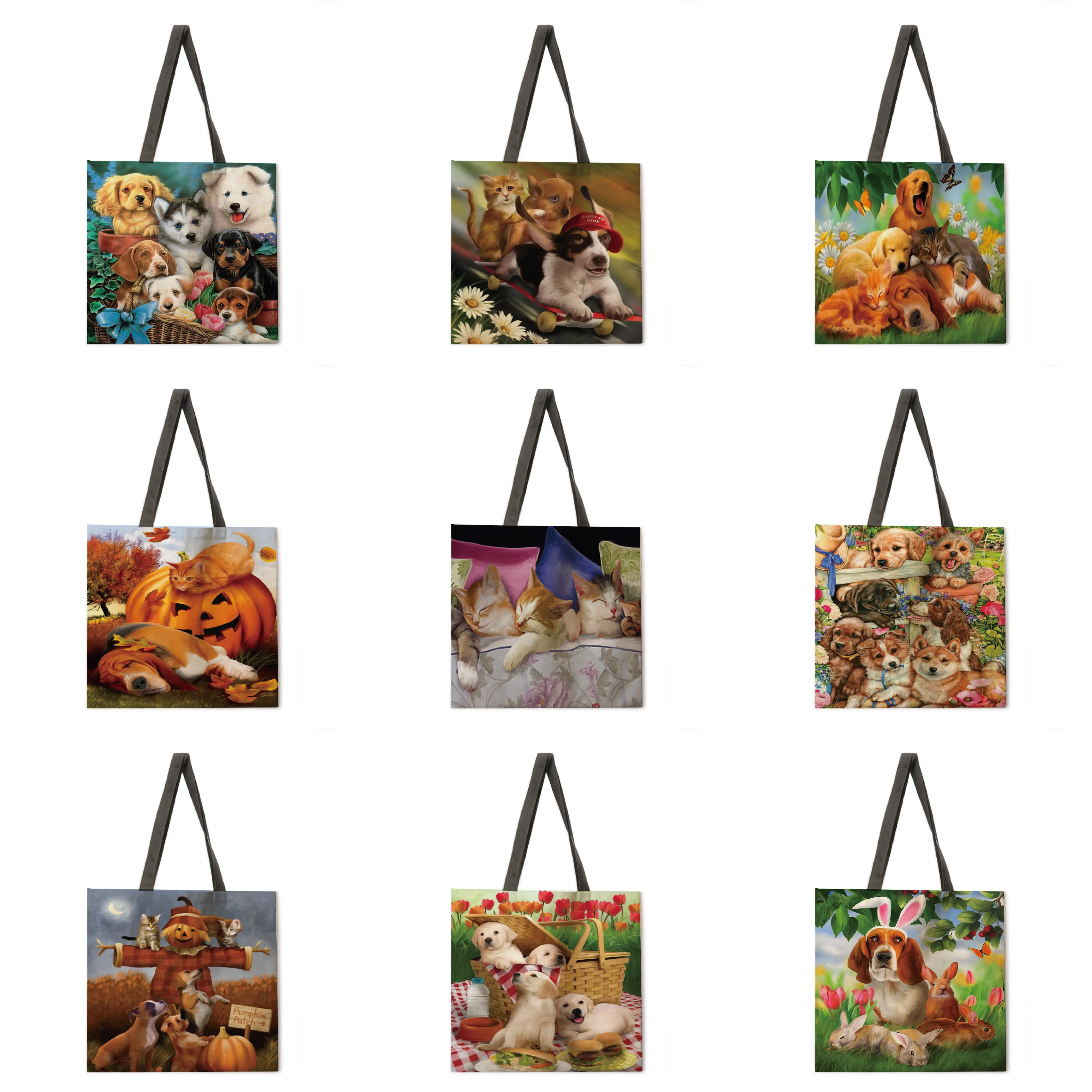 Льняной мешок для покупок кошки и собаки многоразовая сумка женская через плечо