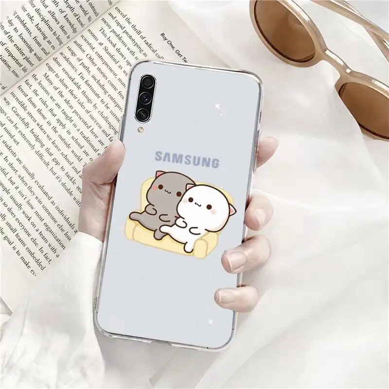 

Cartoon cute Peach cat Phone Cases Transparent for Samsung A71 S9 10 20 HUAWEI p30 40 honor 10i 8x xiaomi note 8 Pro 10t 11