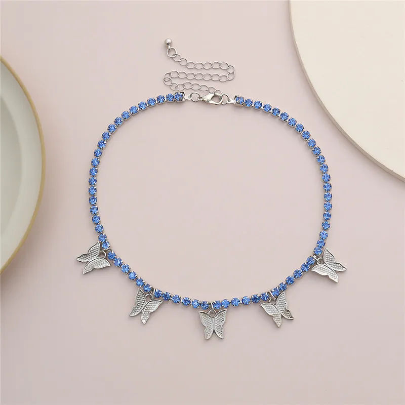 

Luokey Choker Chain Butterfly Necklace For Women Gold Silver Color Shining Rhinestone Necklaces Fashion Collar Bijoux Femme 2020