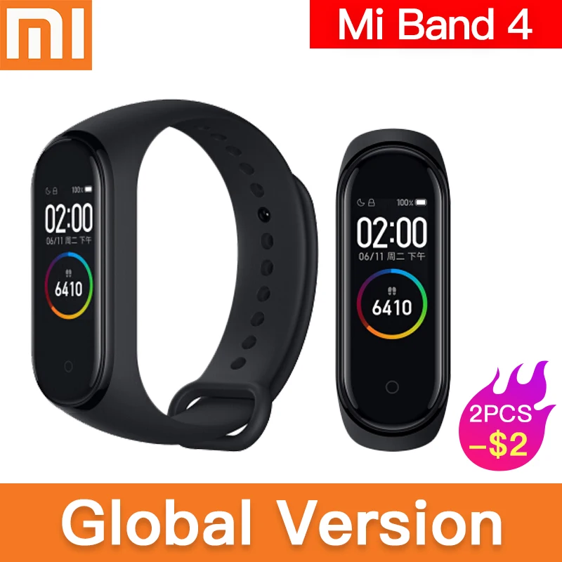 Оригинальная глобальная версия Xiaomi Mi Band 4 Smart Miband, новейший музыкальный браслет, пульсометр, фитнес, 135 мА/ч, цветной экран, Bluetooth 5,0