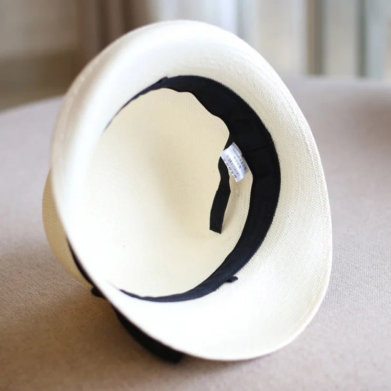 

2020 New Summer White Wide Brim Women Hat Fine Braid Paper Straw Fedora Panama Hat Bow Bucket Sun Hat Church Wedding Ladies Hat