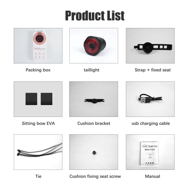 

1Pcs Bicycle Smart Auto Brake Sensing Light IPx6 Waterproof LED USB Chargable Cycling Taillight Bike Rear Light Bike Accessories