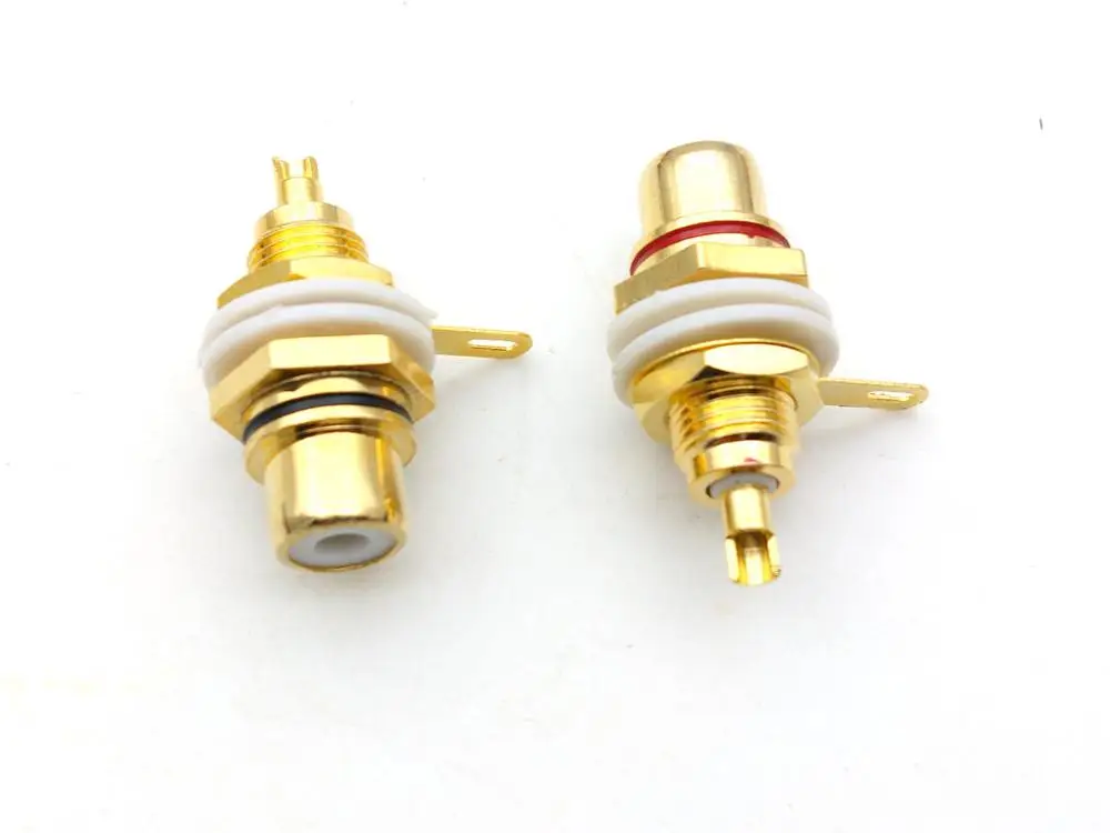 Медный разъем RCA для монтажа на панели позолоченный 24K (красный + черный) |