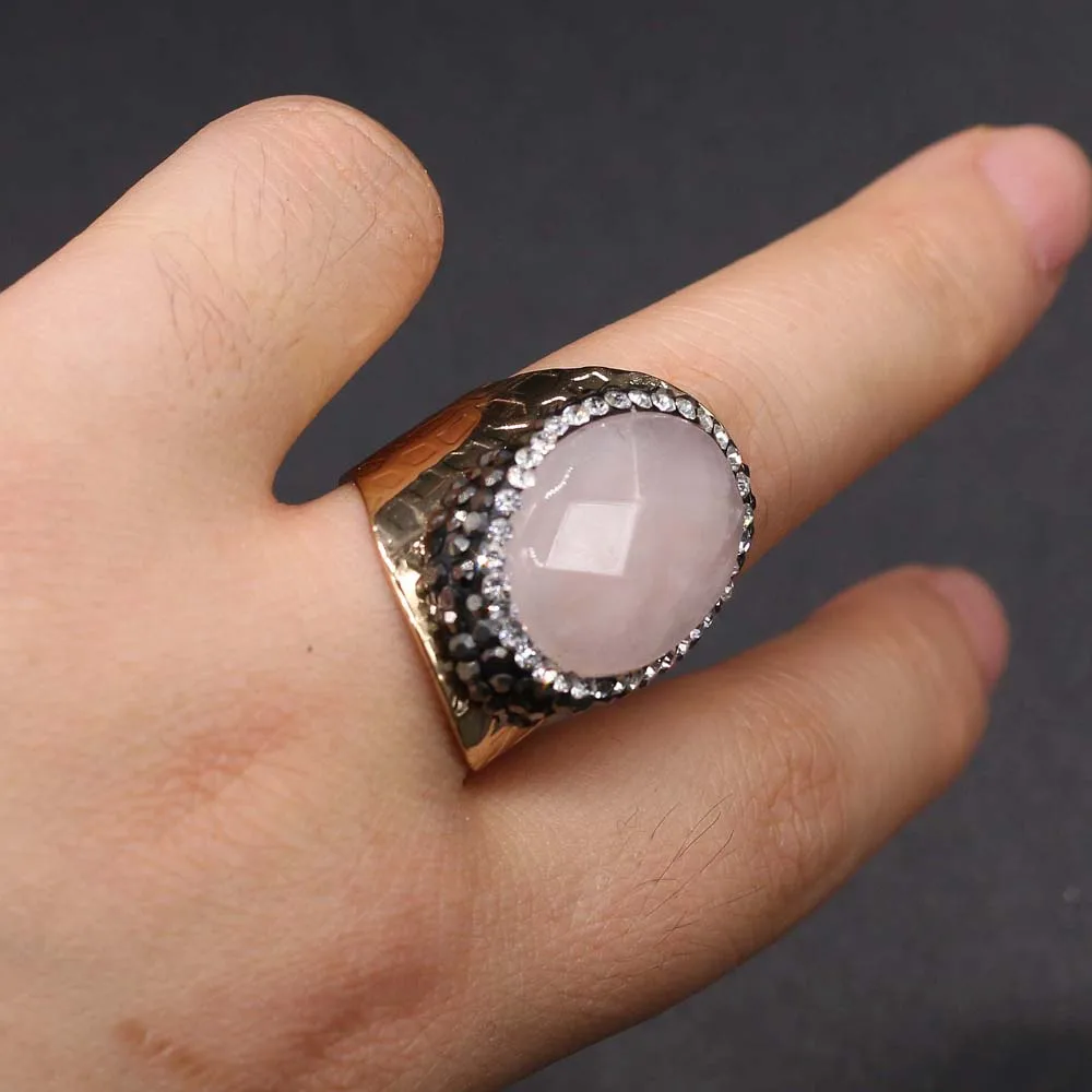 Кольца из натурального камня Jades Gem Rose Quartz регулируемое женское кольцо ручной