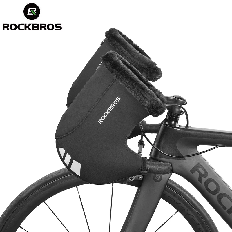 

ROCKBROS Winter Bicycle Gloves Road Bike Cycling Thicken Warm Windproof Gloves Reflective Strip Rainproof Gloves MTB Accessories