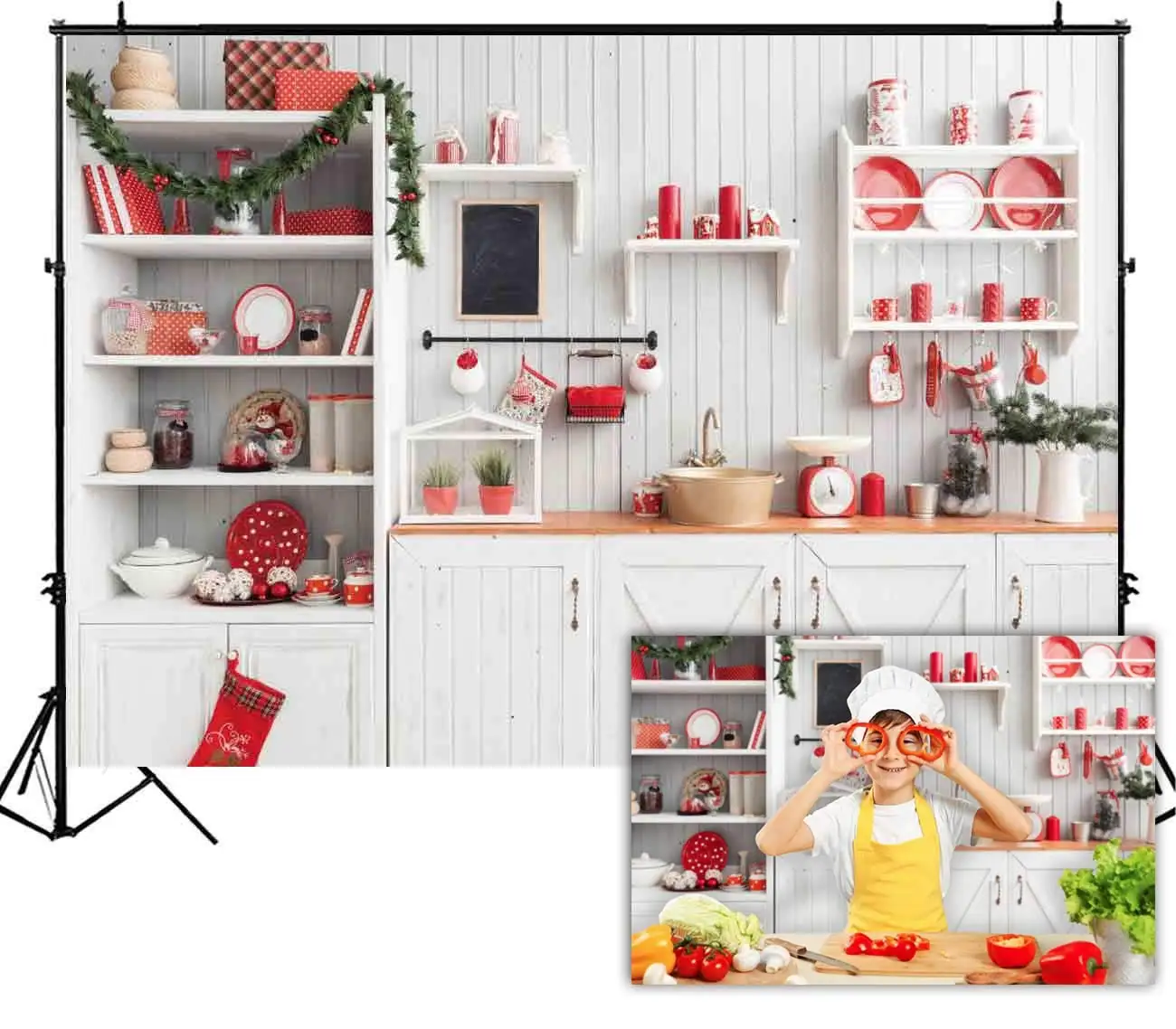 

Christmas Modern Kitchen Photography Backdrop Wood Cook Background Indoor Photobooth Decorations Photo Studio Baby Portrait Prop