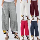 Брюки женские хлопково-льняные свободного покроя, с принтом