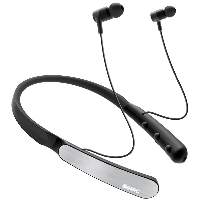 SOMiC SC1000 ANC активные Беспроводные наушники с шумоподавлением, Bluetooth спортивные наушники с шейным ремешком, музыкальные наушники, гарнитура с микрофонами - Цвет: Black