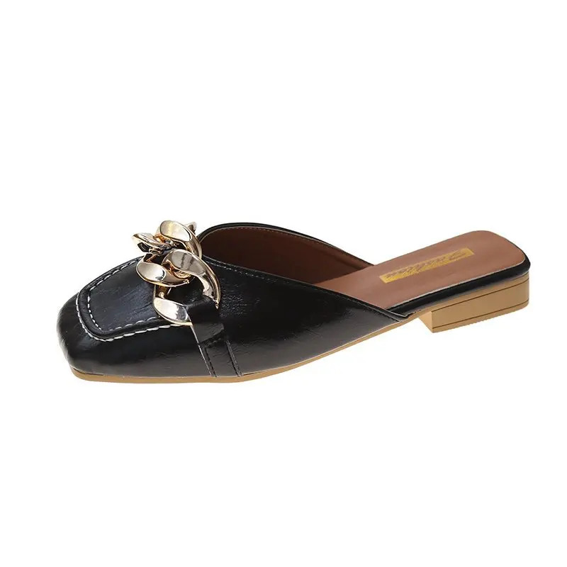 

Square Toe Shoes Ladies' Slippers Slipers Women Rivet Luxury Slides Low Loafers 2021 Cover Flat Designer Summer Fabric Basic PU