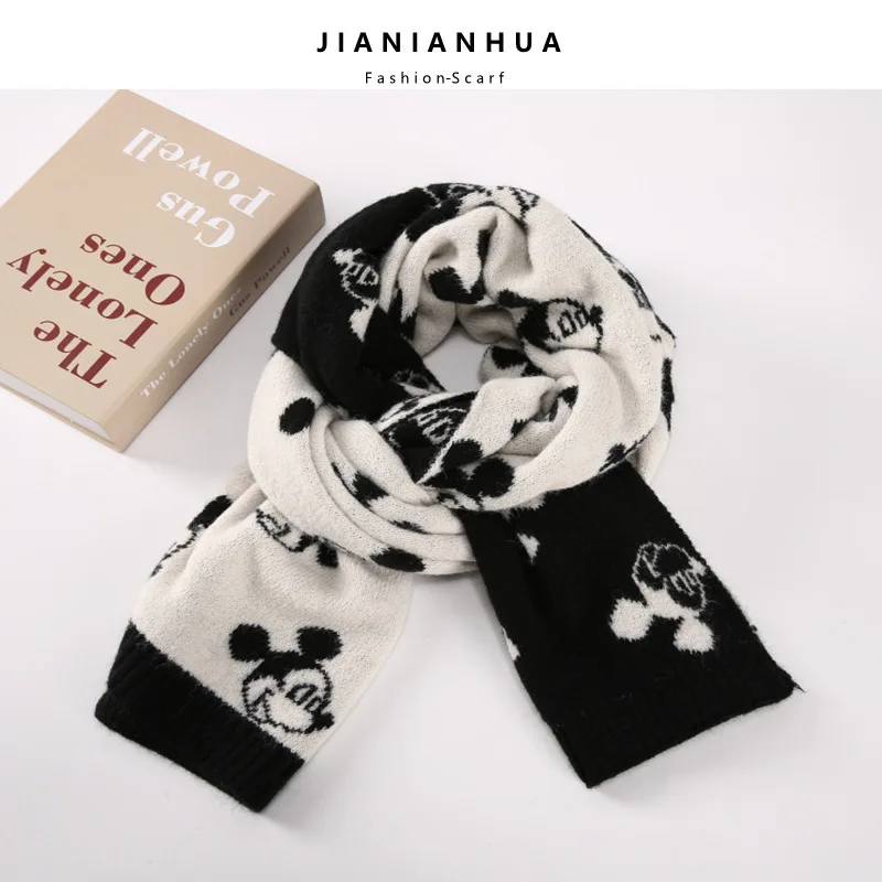 Вязаные зимние женские шарфы Disney модные теплые кашемировые с принтом Микки