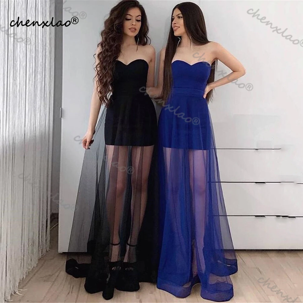 

Chenxiao Royal Blue Short Long Prom Dresses Tulle Sweetheart Simple Women Formal Party Gowns Bridemaids Dress For Wedding