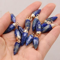 2pcs natural gilded lapis lazuli stone charm pendant for women necklace earrings accessories jewelry making diy size 8x25mm