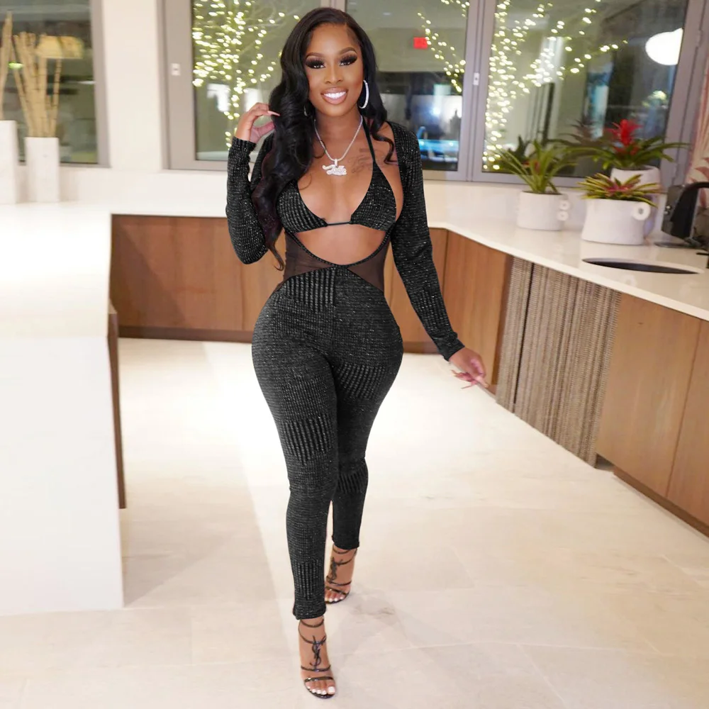 Облегающий клубный комбинезон соблазнительные женские облегающие Комбинезоны