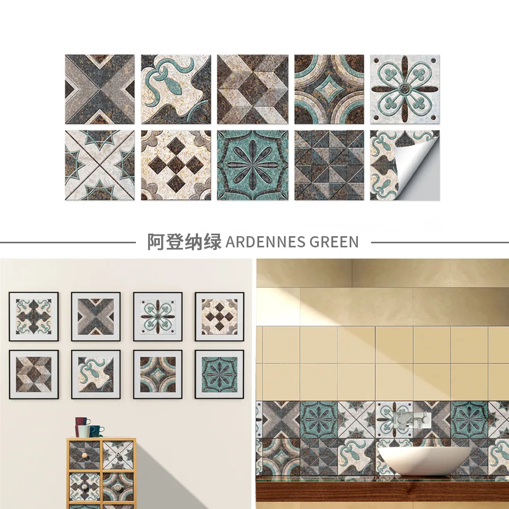 

Retro Shine Surface Tile Stickers Peel and Stick Waterproof Vinyl Sticker Wallpaper Bathroom Kitchen Living Room Art Mural Decor