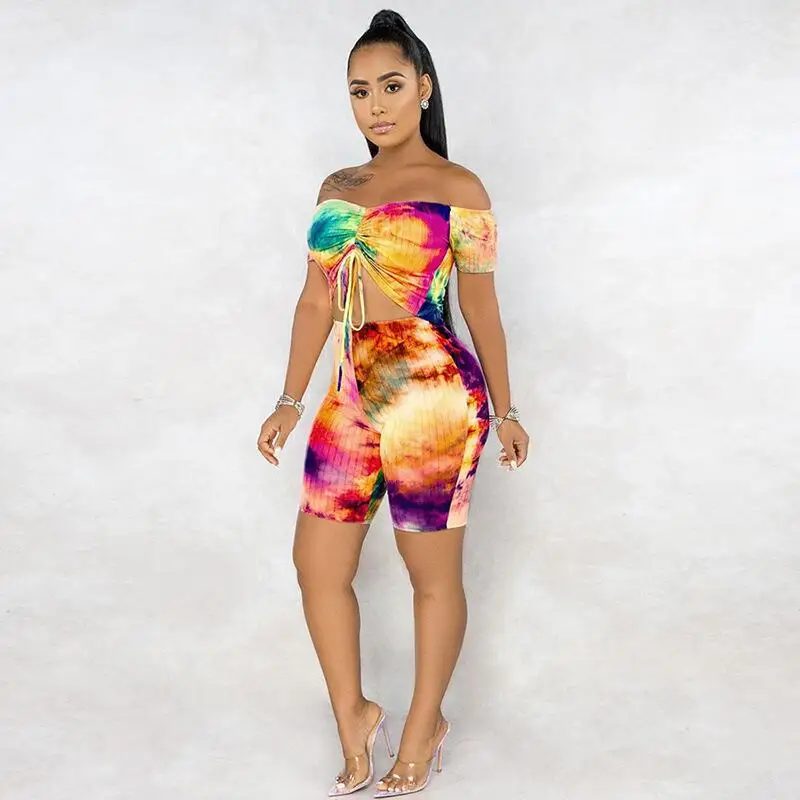 Комплект из двух предметов NCLAGEN Tie Dye Женские топы и шорты на шнуровке с низким