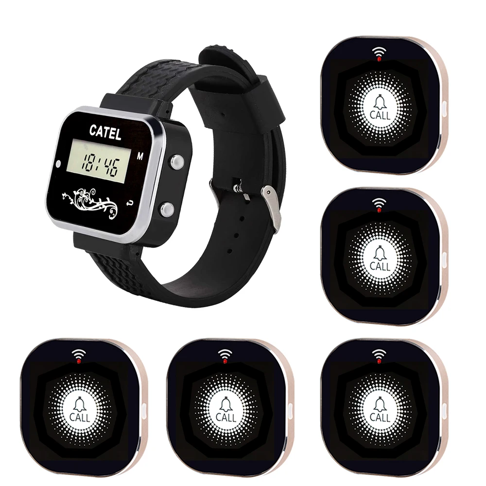 CATEL 1 Watch 5 Wireless Calling System Call Button Rechargeable Touch Transmitter Pager Restaurant Waiter Service Bell, Buzzer