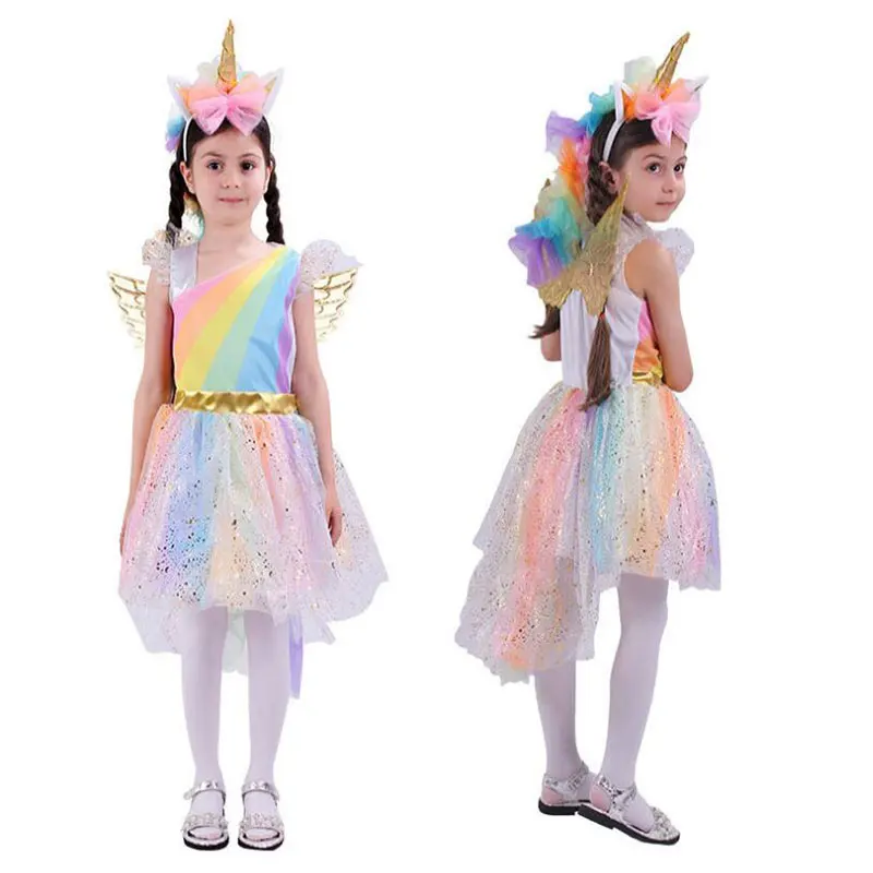 Пышное Радужное платье-пачка с повязкой на голову для девочек платье принцессы