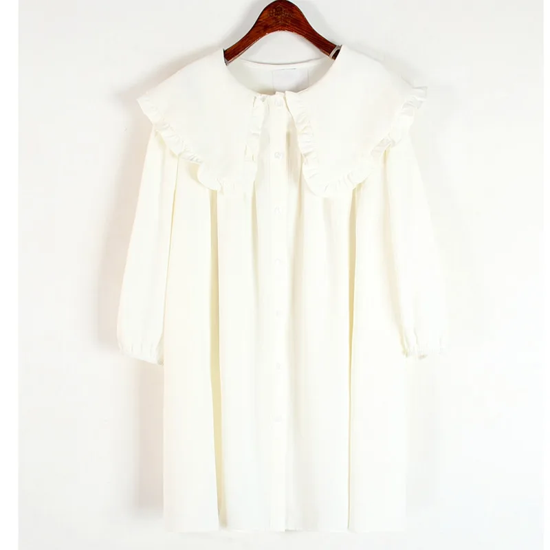 

IEQJ Women Black Minimalism Casual Chiffon Pleated Blouse New Peter Pan Collar Long Sleeve Loose Shirt Fashion Autumn 2021