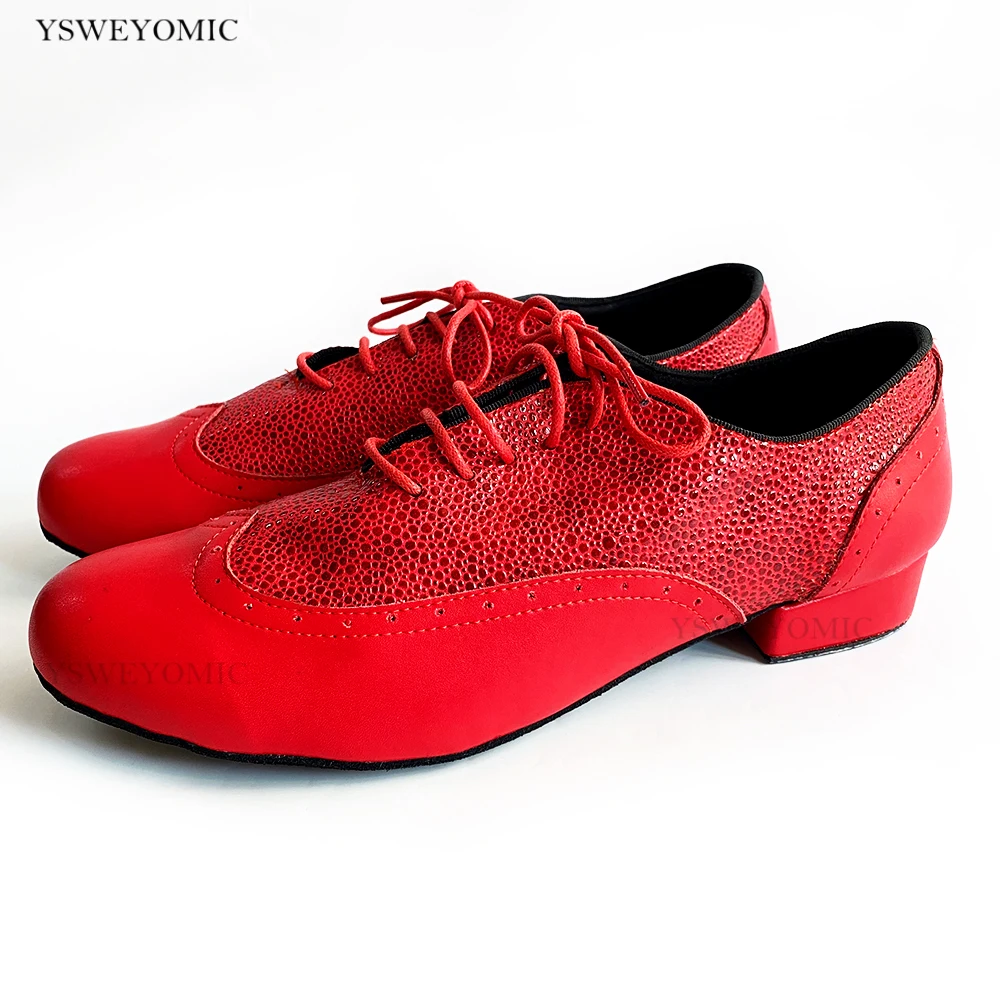 

2021 New Bachata Latin Shoes Boys and Men Dancer Professional Leather Sole indoor Red Leather Salsa Latin Dance Shoes For man