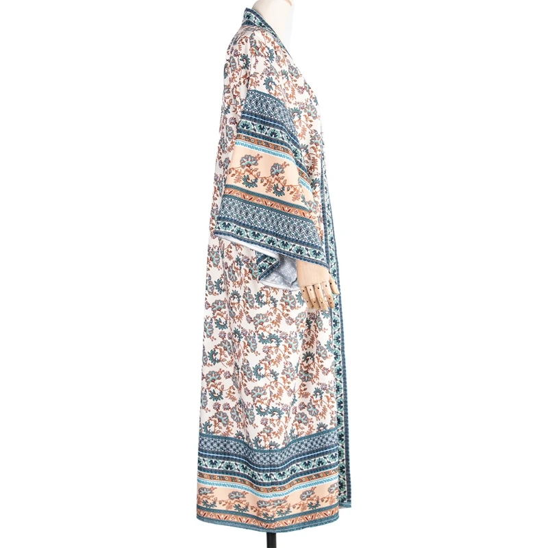 

Women Loose Kimono Cardigan Boho Floral Print Blouse Long Sleeve Bathing Suit Cover Up Shawl Open Front Beach Dress