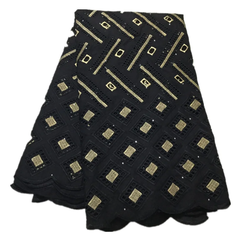 Горячая Распродажа черная африканская сухая хлопчатобумажная кружевная ткань