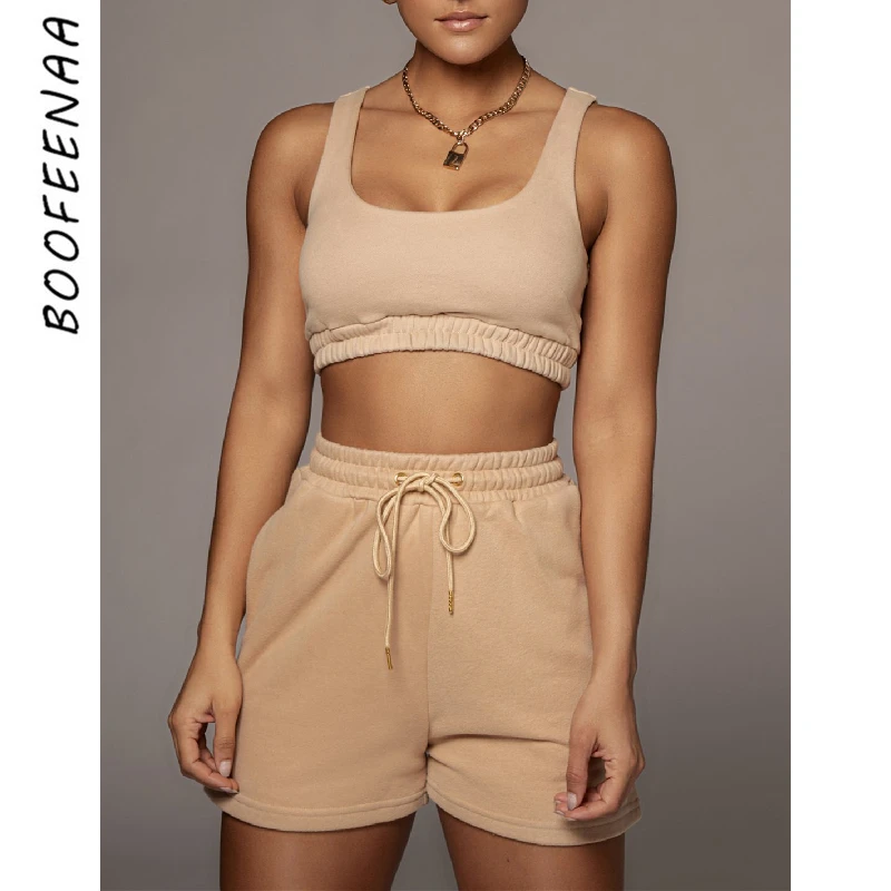 

BOOFEENAA спортивные Соблазнительные шорты комплекты, спортивный костюм, одежда для отдыха, комплект из 2 предметов женские костюмы лето 2021 брюч...