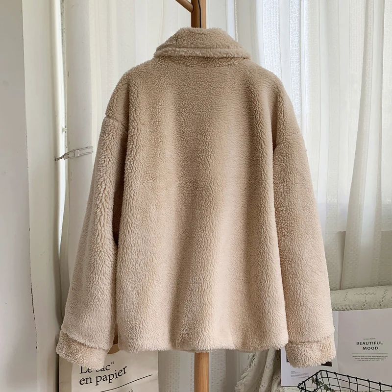 Turn-down Collar Lamb Wool Teddy Coats 2019 New Women Winter Soild Thick Outwear Faux Fur And Jackets Ladies | Женская одежда