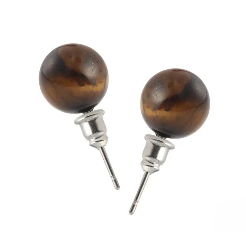 

Natural Stone Tiger Eye Opal Ball Beads Stud Earrings Jewelry Unisex