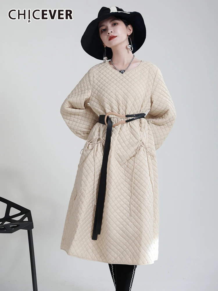 CHICEVER повседневное тонкое однотонное платье для женщин с круглым вырезом и