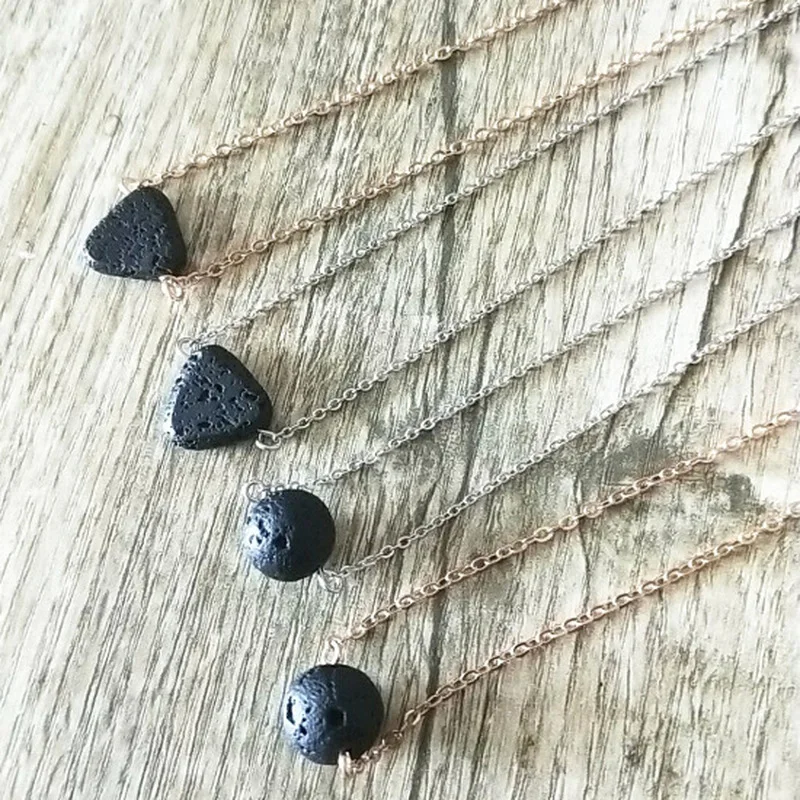 Призма треугольная круглая Лавовая черная каменная бусина ароматерапия эфирное